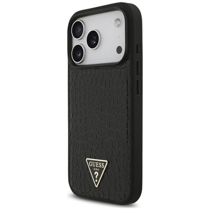 Husa MagSafe pentru Apple iPhone 18 Pro / 17 Pro, Guess, Croco Triangle Logo, Neagra