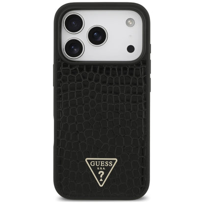 Husa MagSafe pentru Apple iPhone 18 Pro / 17 Pro, Guess, Croco Triangle Logo, Neagra