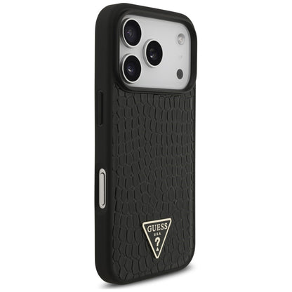 Husa MagSafe pentru Apple iPhone 18 Pro / 17 Pro, Guess, Croco Triangle Logo, Neagra