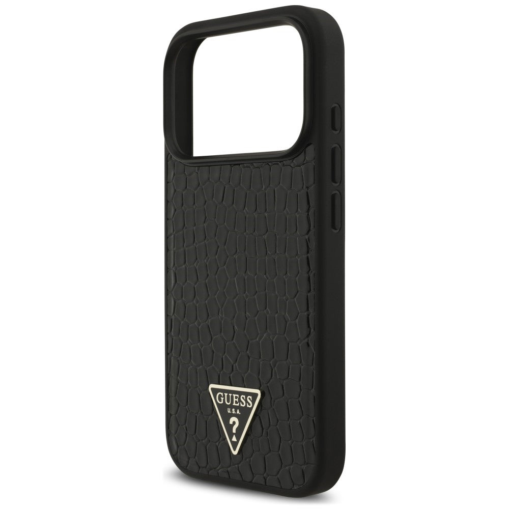 Husa MagSafe pentru Apple iPhone 18 Pro / 17 Pro, Guess, Croco Triangle Logo, Neagra
