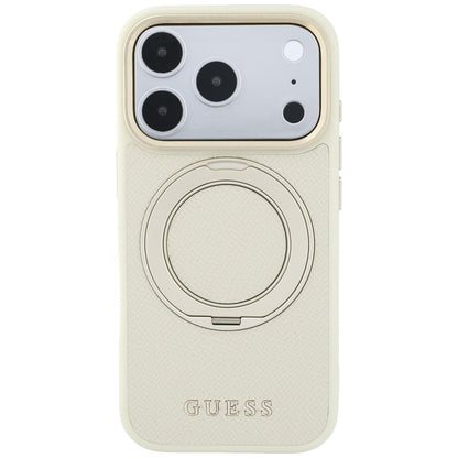 Husa MagSafe pentru Apple iPhone 18 Pro / 17 Pro, Guess, Grained Ring Stand 360 Classic, Bej