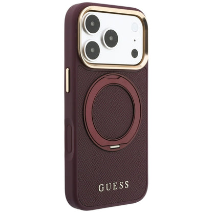 Husa MagSafe pentru Apple iPhone 18 Pro / 17 Pro, Guess, Grained Ring Stand 360 Classic, Visinie
