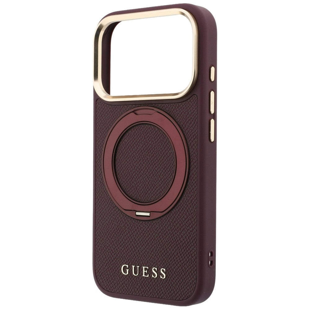 Husa MagSafe pentru Apple iPhone 18 Pro / 17 Pro, Guess, Grained Ring Stand 360 Classic, Visinie