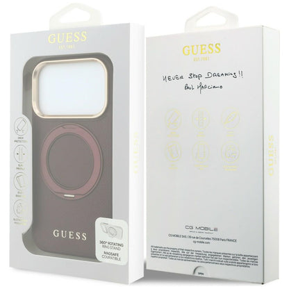 Husa MagSafe pentru Apple iPhone 18 Pro / 17 Pro, Guess, Grained Ring Stand 360 Classic, Visinie