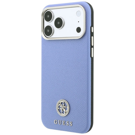 Husa MagSafe pentru Apple iPhone 18 Pro / 17 Pro, Guess, Grained Round Strass Logo, Bleu