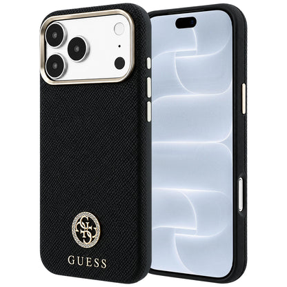 Husa MagSafe pentru Apple iPhone 18 Pro / 17 Pro, Guess, Grained Round Strass Logo, Neagra