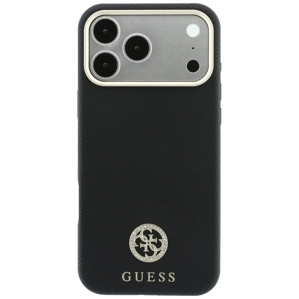 Husa MagSafe pentru Apple iPhone 18 Pro / 17 Pro, Guess, Grained Round Strass Logo, Neagra