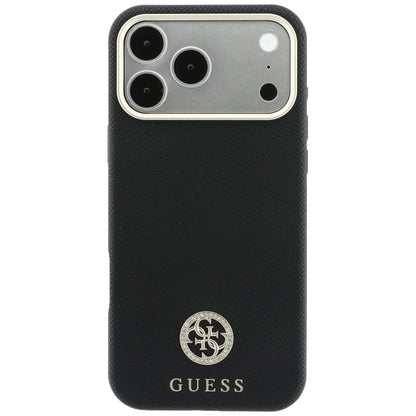 Husa MagSafe pentru Apple iPhone 18 Pro / 17 Pro, Guess, Grained Round Strass Logo, Neagra