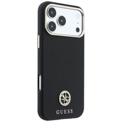 Husa MagSafe pentru Apple iPhone 18 Pro / 17 Pro, Guess, Grained Round Strass Logo, Neagra
