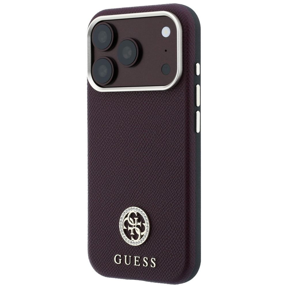 Husa MagSafe pentru Apple iPhone 18 Pro / 17 Pro, Guess, Grained Round Strass Logo, Visinie