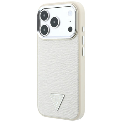 Husa MagSafe pentru Apple iPhone 18 Pro / 17 Pro, Guess, Grained Triangle Logo, Bej