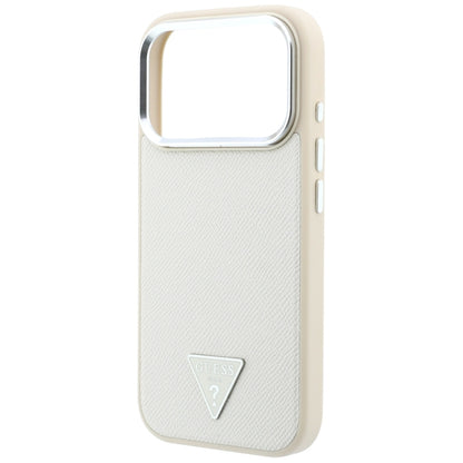Husa MagSafe pentru Apple iPhone 18 Pro / 17 Pro, Guess, Grained Triangle Logo, Bej