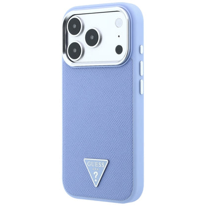 Husa MagSafe pentru Apple iPhone 18 Pro / 17 Pro, Guess, Grained Triangle Logo, Bleu
