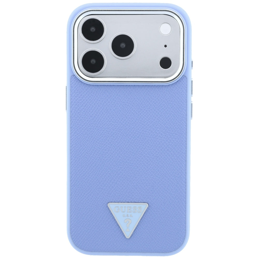 Husa MagSafe pentru Apple iPhone 18 Pro / 17 Pro, Guess, Grained Triangle Logo, Bleu