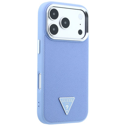 Husa MagSafe pentru Apple iPhone 18 Pro / 17 Pro, Guess, Grained Triangle Logo, Bleu