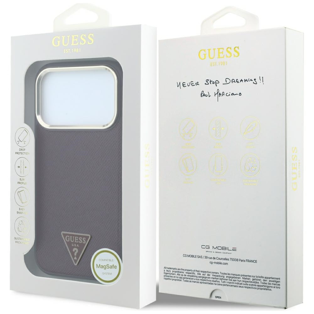Husa MagSafe pentru Apple iPhone 18 Pro / 17 Pro, Guess, Grained Triangle Logo, Visinie