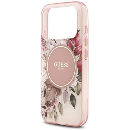 Husa MagSafe pentru Apple iPhone 18 Pro / 17 Pro, Guess, IML Flower & Tonal Circle, Roz