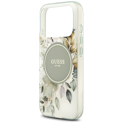 Husa MagSafe pentru Apple iPhone 18 Pro / 17 Pro, Guess, IML Flower & Tonal Circle, Verde
