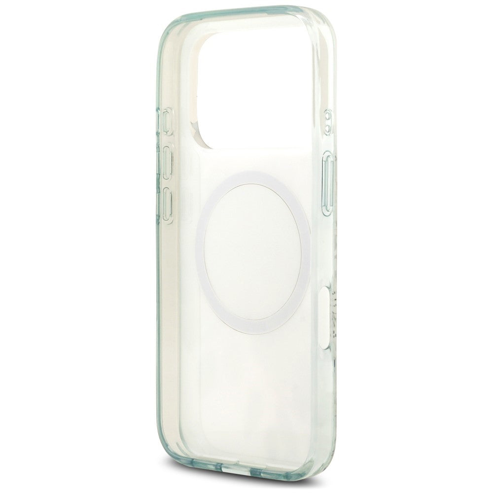 Husa MagSafe pentru Apple iPhone 18 Pro / 17 Pro, Guess, IML Flower & Tonal Circle, Verde