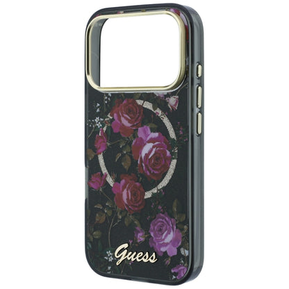 Husa MagSafe pentru Apple iPhone 18 Pro / 17 Pro, Guess, IML Glitter Blossom Roses, Neagra
