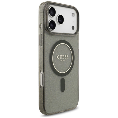 Husa MagSafe pentru Apple iPhone 18 Pro / 17 Pro, Guess, IML Glitter with Pearl Strap, Neagra