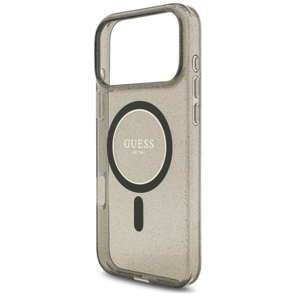 Husa MagSafe pentru Apple iPhone 18 Pro / 17 Pro, Guess, IML Glitter with Pearl Strap, Neagra