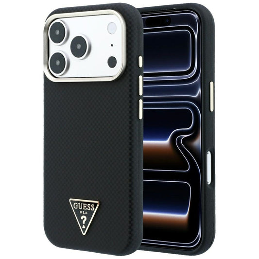 Husa MagSafe pentru Apple iPhone 18 Pro / 17 Pro, Guess, Kevlar Triangle Logo, Neagra