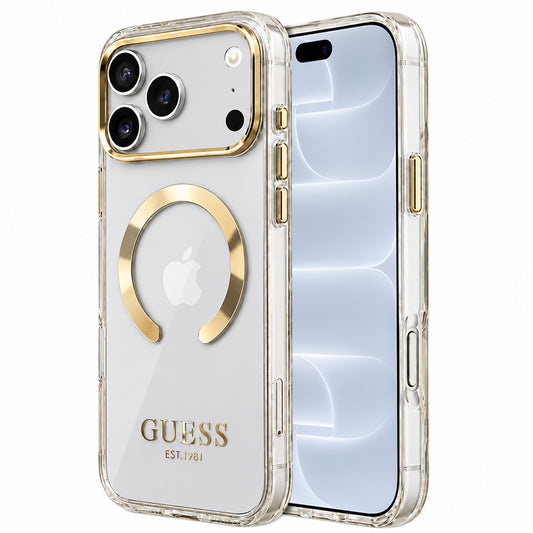 Husa MagSafe pentru Apple iPhone 18 Pro / 17 Pro, Guess, Metal Outline, Aurie