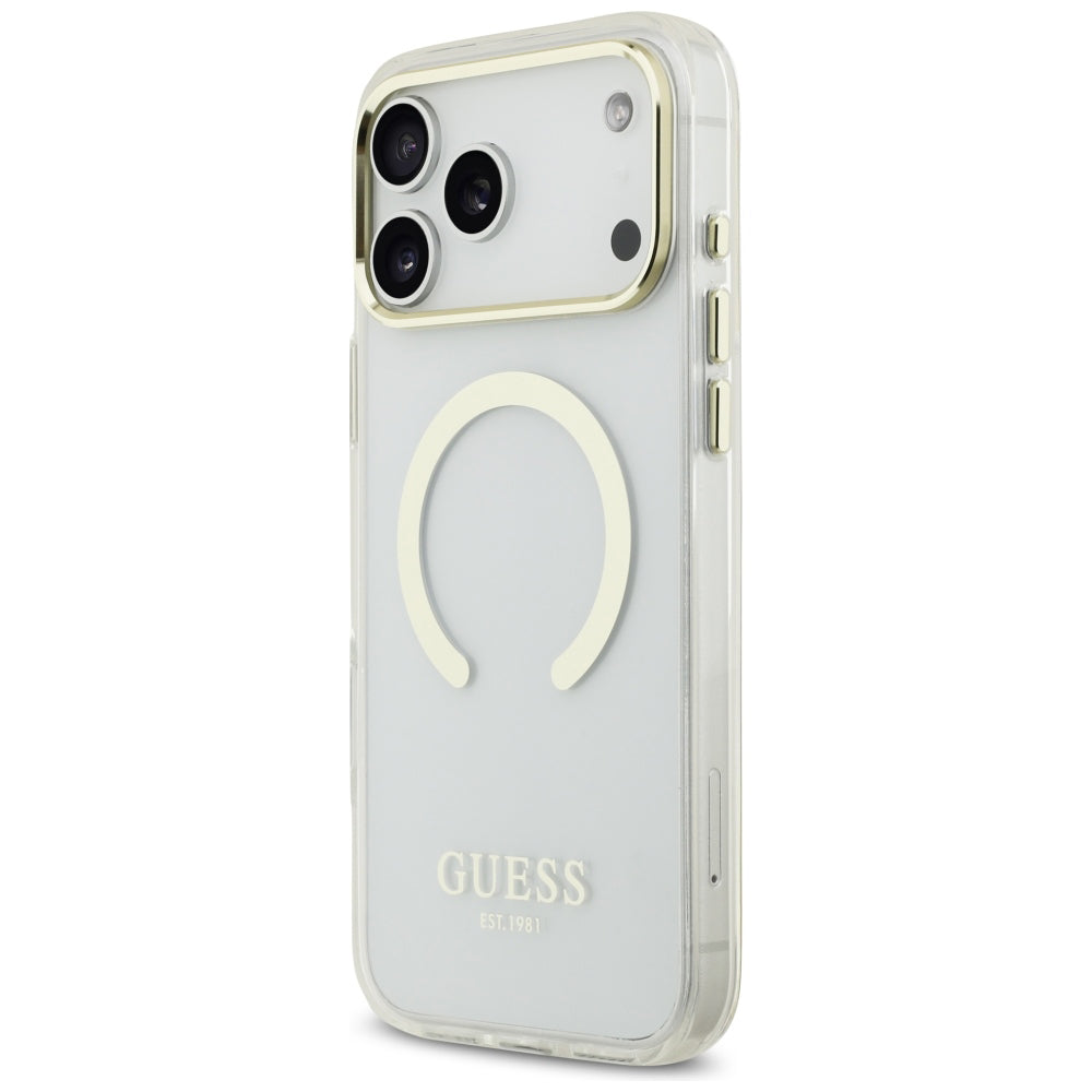 Husa MagSafe pentru Apple iPhone 18 Pro / 17 Pro, Guess, Metal Outline, Aurie