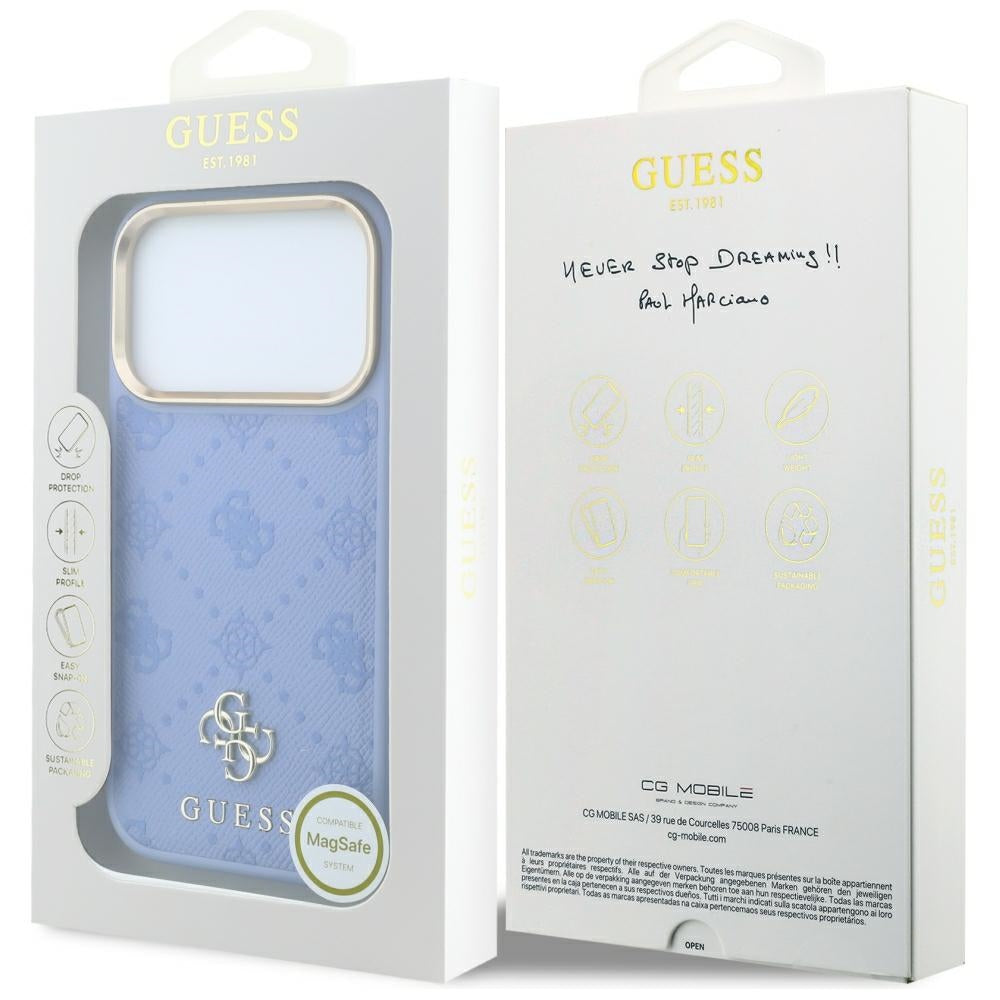 Husa MagSafe pentru Apple iPhone 18 Pro / 17 Pro, Guess, Peony 4G Small Logo, Bleu