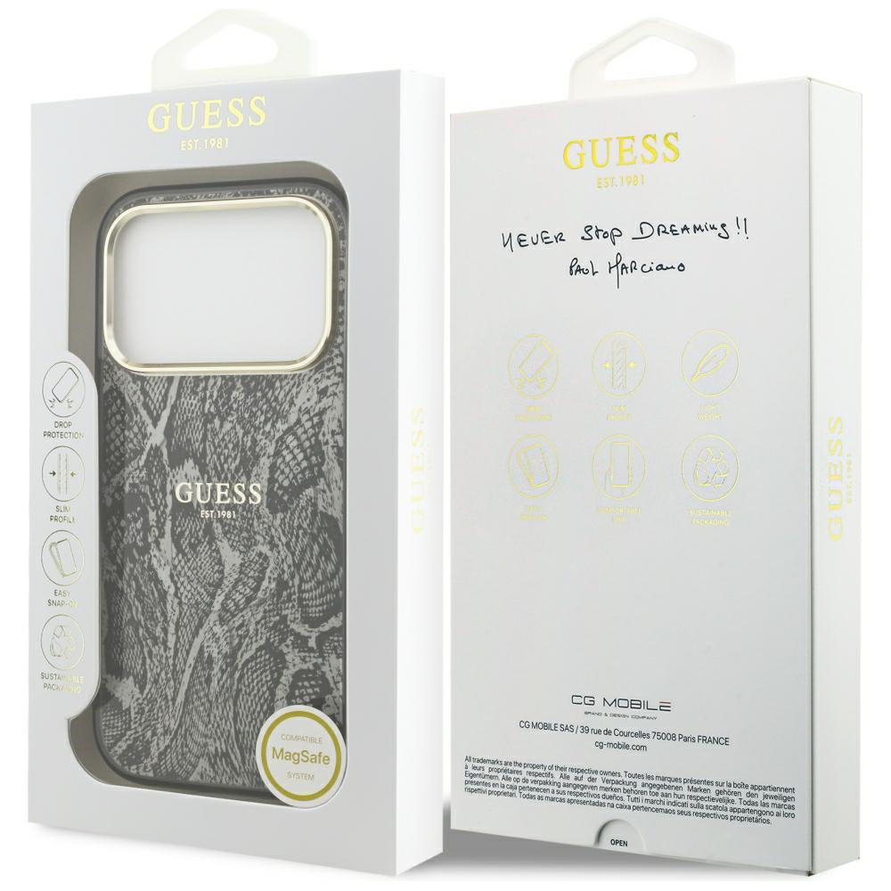 Husa MagSafe pentru Apple iPhone 18 Pro / 17 Pro, Guess, Python Pattern, Neagra