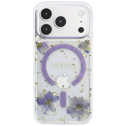 Husa MagSafe pentru Apple iPhone 18 Pro / 17 Pro, Guess, Resin Flowers and Glitter, Mov