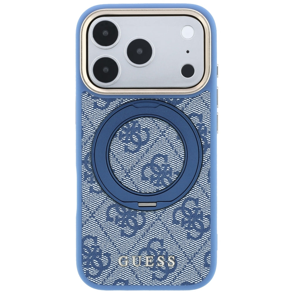 Husa MagSafe pentru Apple iPhone 18 Pro / 17 Pro, Guess, Ring Stand 360 4G Classic Logo, Albastra