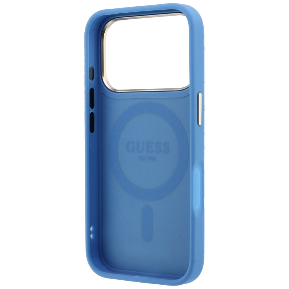 Husa MagSafe pentru Apple iPhone 18 Pro / 17 Pro, Guess, Ring Stand 360 4G Classic Logo, Albastra