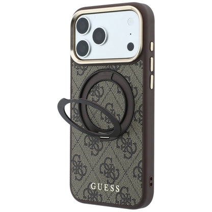 Husa MagSafe pentru Apple iPhone 18 Pro / 17 Pro, Guess, Ring Stand 360 4G Classic Logo, Maro