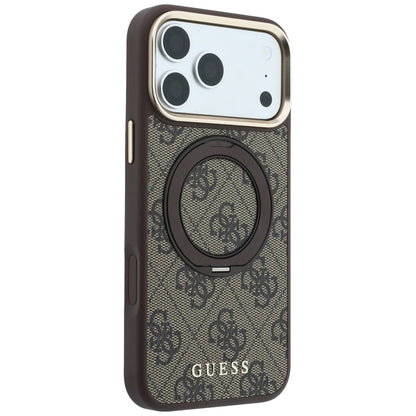 Husa MagSafe pentru Apple iPhone 18 Pro / 17 Pro, Guess, Ring Stand 360 4G Classic Logo, Maro