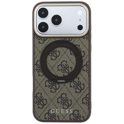Husa MagSafe pentru Apple iPhone 18 Pro / 17 Pro, Guess, Ring Stand 360 4G Classic Logo, Maro