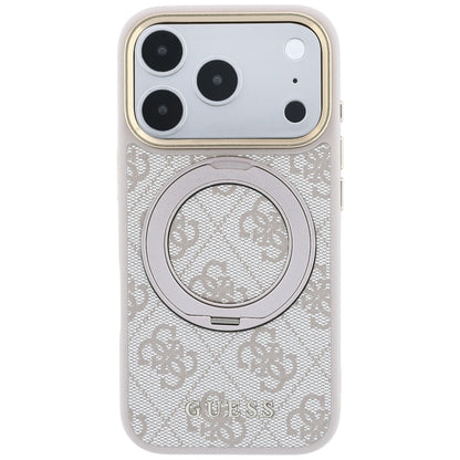 Husa MagSafe pentru Apple iPhone 18 Pro / 17 Pro, Guess, Ring Stand 360 4G Classic Logo, Roz