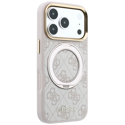 Husa MagSafe pentru Apple iPhone 18 Pro / 17 Pro, Guess, Ring Stand 360 4G Classic Logo, Roz