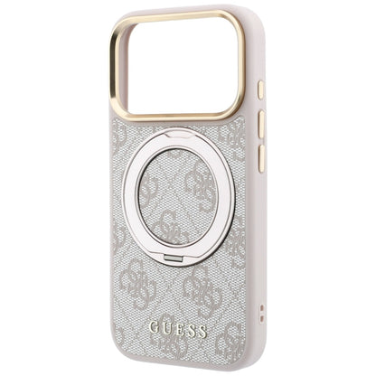 Husa MagSafe pentru Apple iPhone 18 Pro / 17 Pro, Guess, Ring Stand 360 4G Classic Logo, Roz