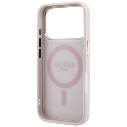 Husa MagSafe pentru Apple iPhone 18 Pro / 17 Pro, Guess, Ring Stand 360 4G Classic Logo, Roz