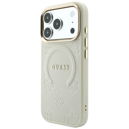 Husa MagSafe pentru Apple iPhone 18 Pro / 17 Pro, Guess, Saffiano Peony Ring, Bej