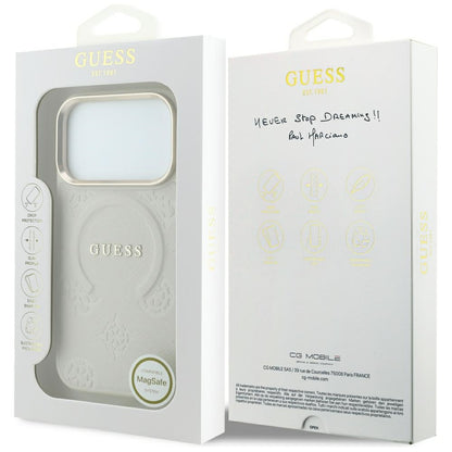 Husa MagSafe pentru Apple iPhone 18 Pro / 17 Pro, Guess, Saffiano Peony Ring, Bej