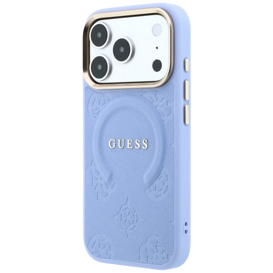 Husa MagSafe pentru Apple iPhone 18 Pro / 17 Pro, Guess, Saffiano Peony Ring, Bleu