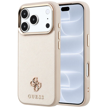 Husa MagSafe pentru Apple iPhone 18 Pro / 17 Pro, Guess, Saffiano Small 4G Classic, Bej