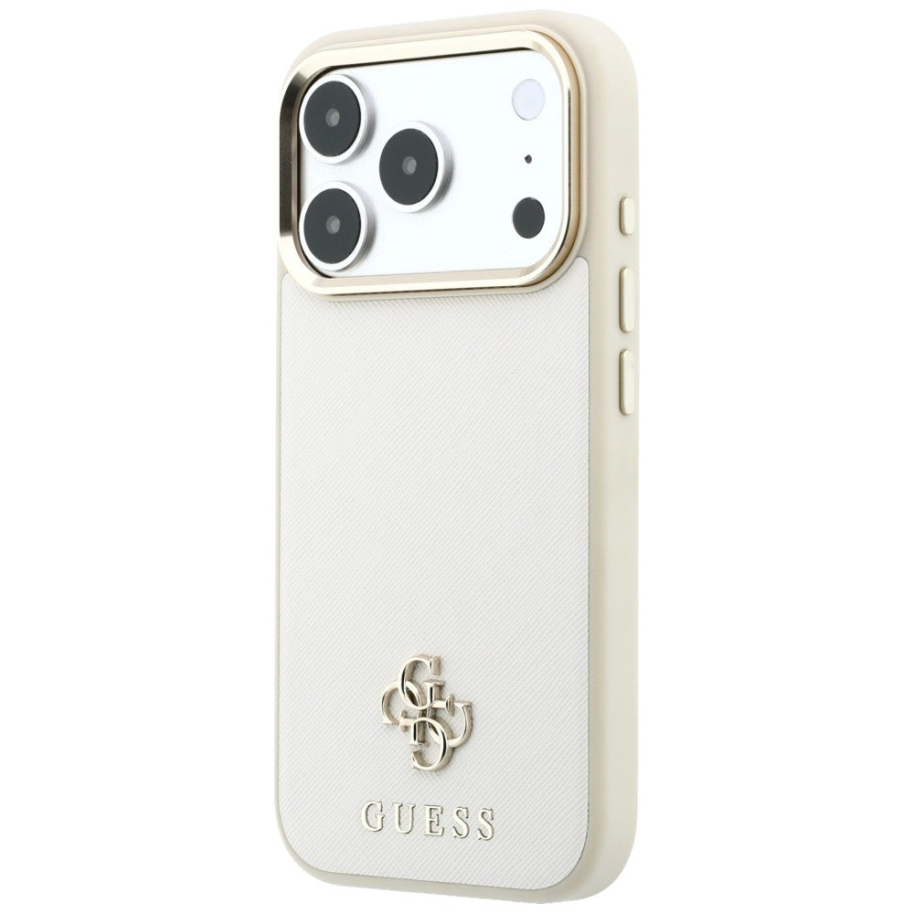 Husa MagSafe pentru Apple iPhone 18 Pro / 17 Pro, Guess, Saffiano Small 4G Classic, Bej