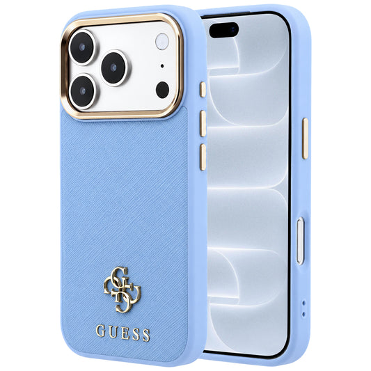 Husa MagSafe pentru Apple iPhone 18 Pro / 17 Pro, Guess, Saffiano Small 4G Classic, Bleu