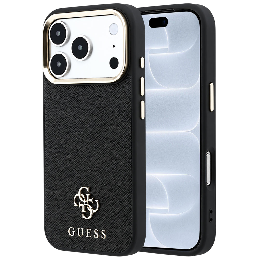 Husa MagSafe pentru Apple iPhone 18 Pro / 17 Pro, Guess, Saffiano Small 4G Classic, Neagra