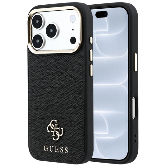 Husa MagSafe pentru Apple iPhone 18 Pro / 17 Pro, Guess, Saffiano Small 4G Classic, Neagra