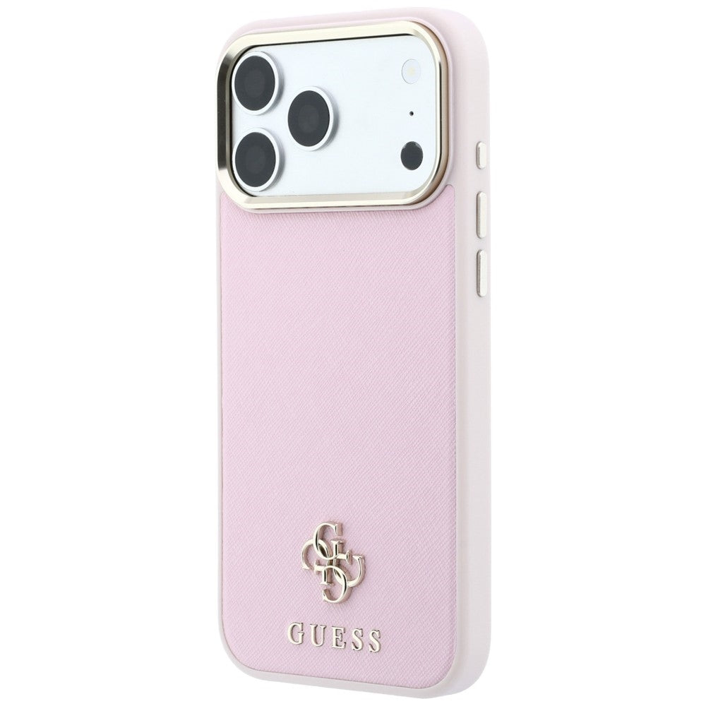 Husa MagSafe pentru Apple iPhone 18 Pro / 17 Pro, Guess, Saffiano Small 4G Classic, Roz